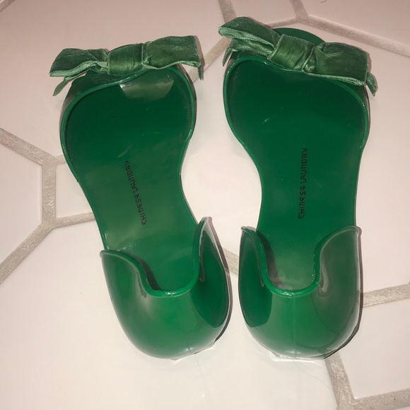 Chinese Laundry Green Bow Peep-Toe Flats - Picture 7 of 8